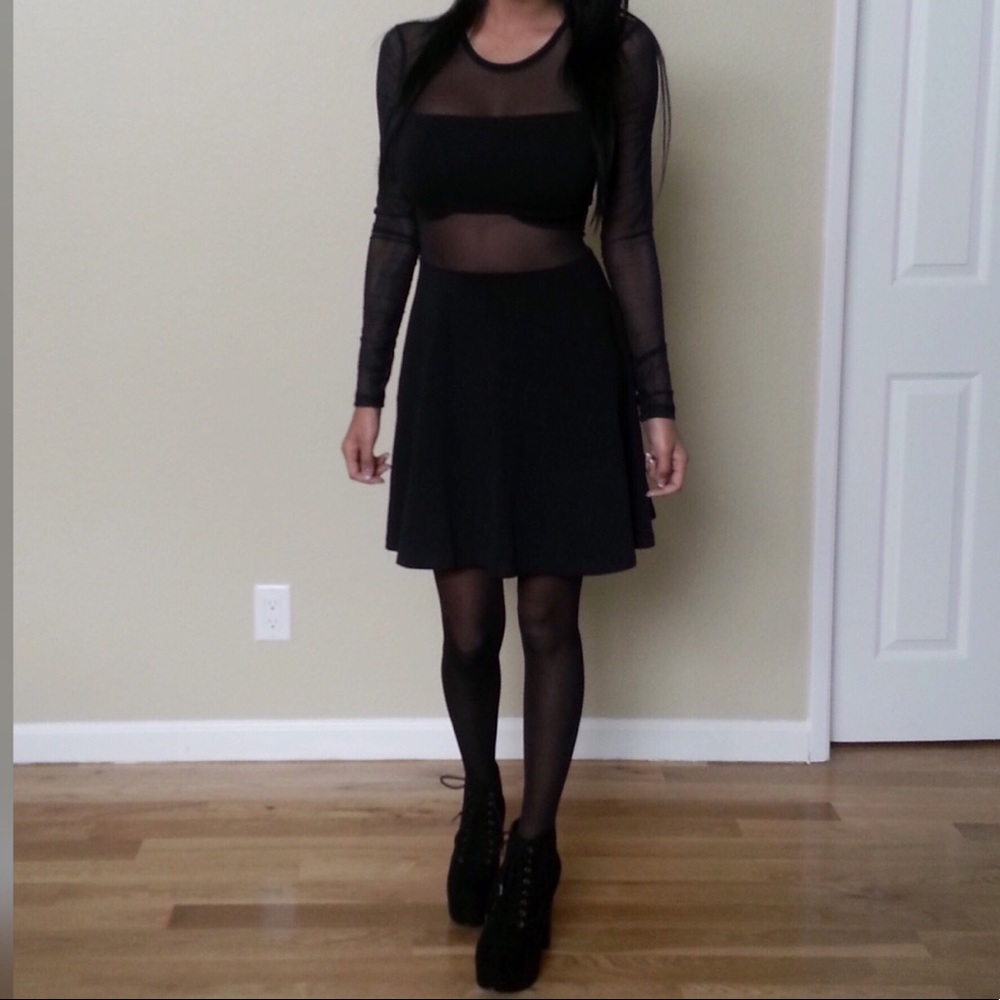 Kendall & Kylie Black Mesh Long Sleeve dress